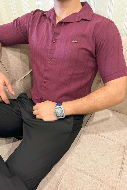Turbo Minimalist Design Half Sleeve Casual Shirt In Plum