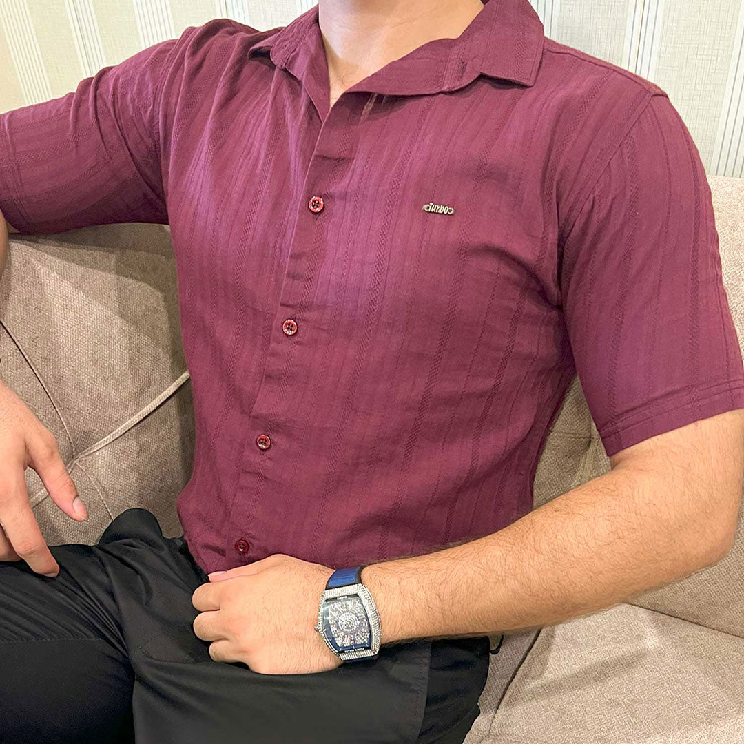 Turbo Minimalist Design Half Sleeve Casual Shirt In Plum