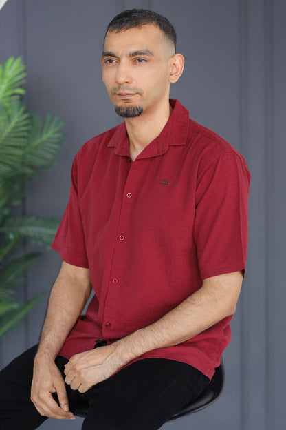 Turbo Textured Relaxed Fit Casual Shirt In Maroon