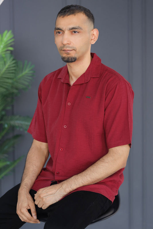 Turbo Textured Relaxed Fit Casual Shirt In Maroon
