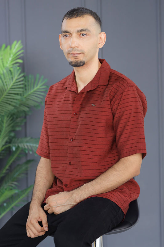 Turbo Snitch Striped Casual Shirt In Maroon