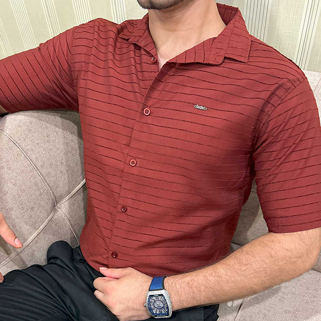Turbo Snitch Striped Casual Shirt In Maroon