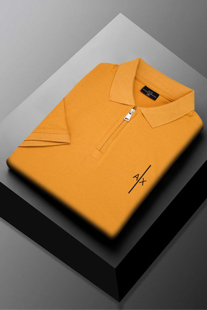 Armni Icon Stripe Zip-Placket Men's Polo Shirt