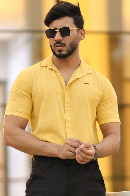 Turbo Artistic Touch Comfort Casual Shirt In Mustard Yellow