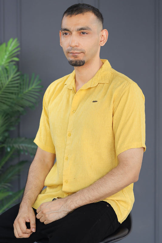 Turbo Artistic Touch Comfort Casual Shirt In Mustard Yellow