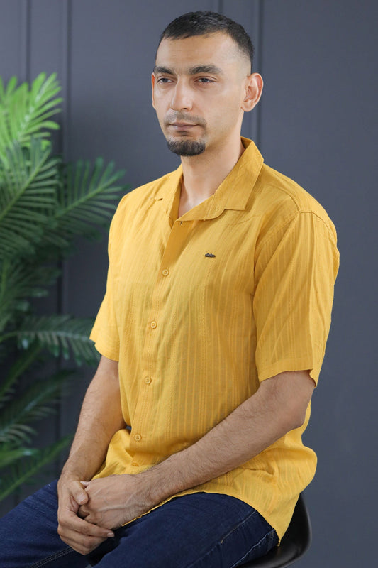 Turbo Textured Champ Casual Shirt In Mustard Yellow