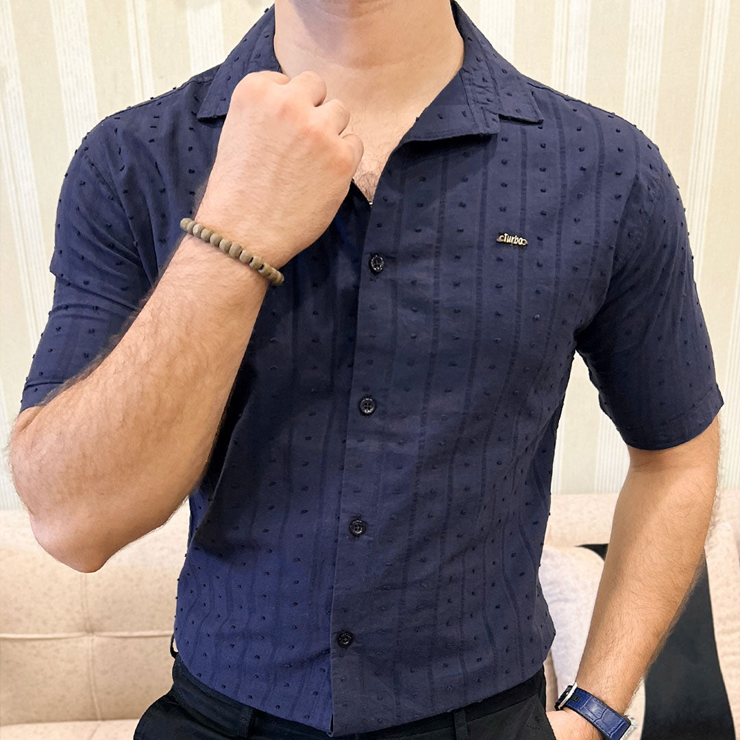 Turbo Puff Classic Thread Casual Shirt In Navy Blue