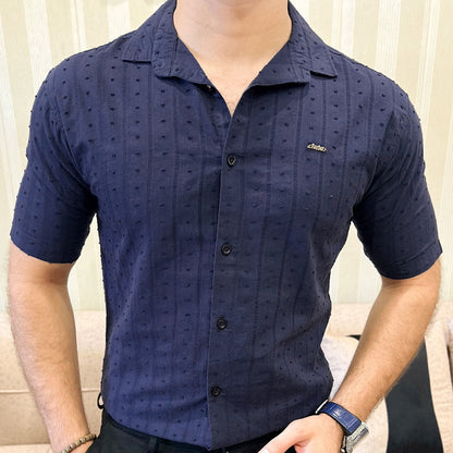Turbo Puff Classic Thread Casual Shirt In Navy Blue