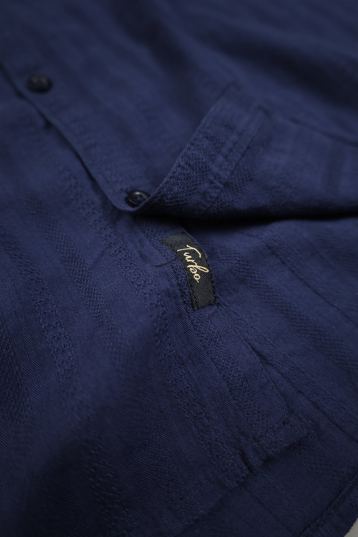 Turbo Self Stripe Motif Long Sleeve Cotton Casual Shirt In Navy Blue