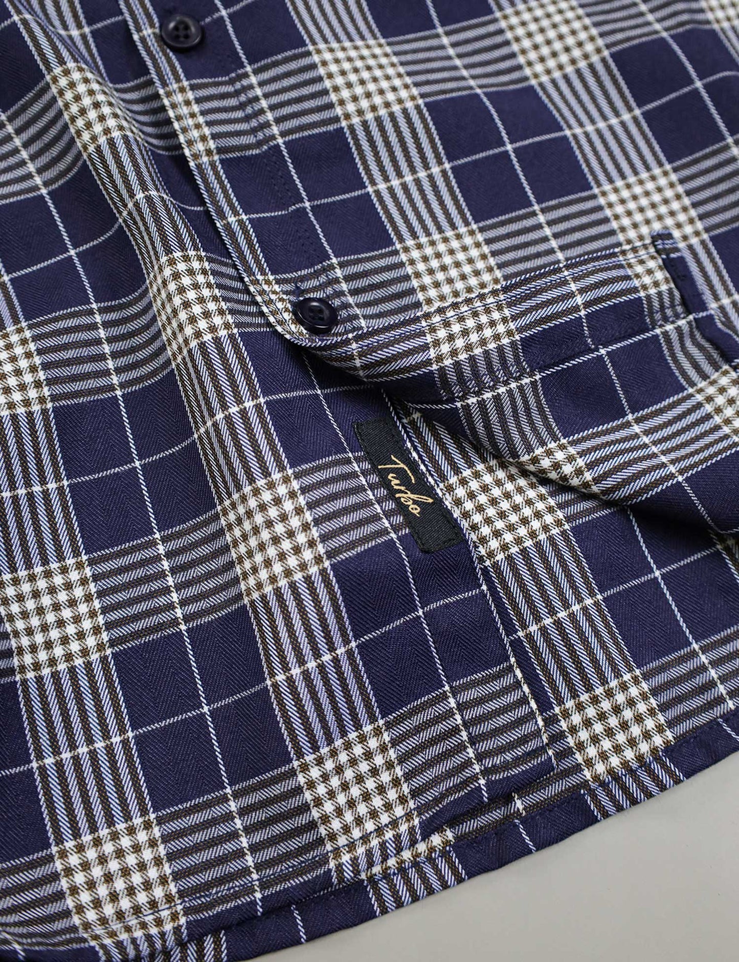 Turbo Plaid Pattern Creation Long Sleeve Cotton Casual Shirt In Navy Blue
