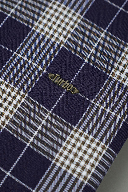 Turbo Plaid Pattern Creation Long Sleeve Cotton Casual Shirt In Navy Blue