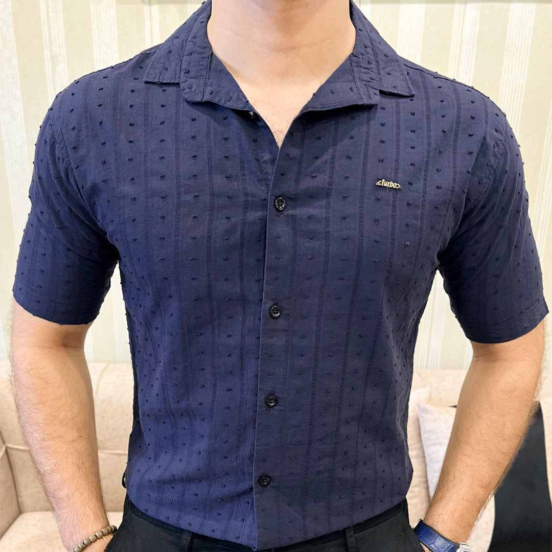 Turbo Puff Classic Thread Casual Shirt In Navy Blue