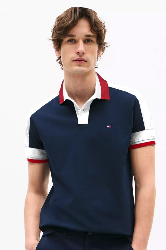Tomy Signature Dual Tone Men's Polo Shirt In Navy Blue