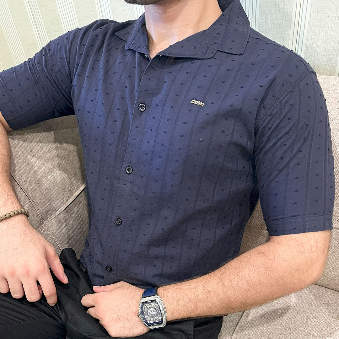 Turbo Puff Classic Thread Casual Shirt In Navy Blue