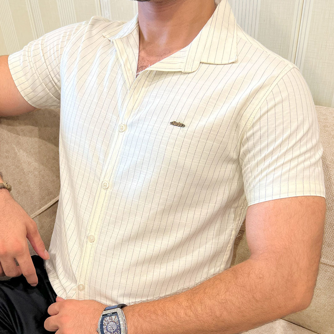 Turbo Creamline Striped Comfort Casual Shirt In Off White