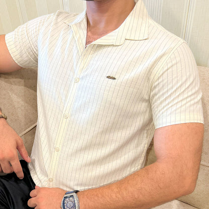 Turbo Creamline Striped Comfort Casual Shirt In Off White
