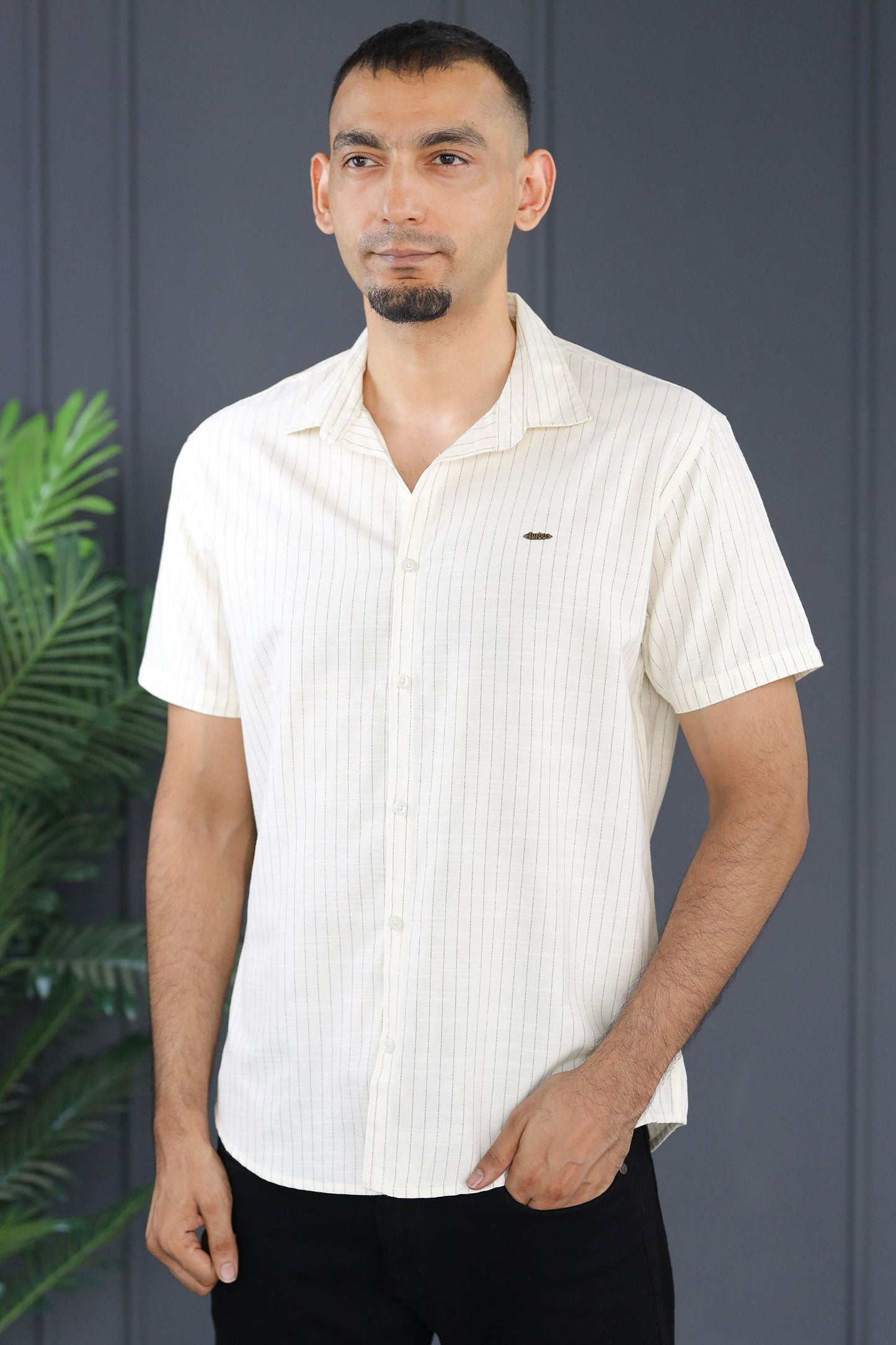 Turbo Creamline Striped Comfort Casual Shirt In Off White