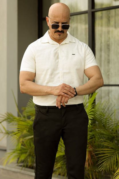 Turbo Creamline Striped Comfort Casual Shirt In Off White