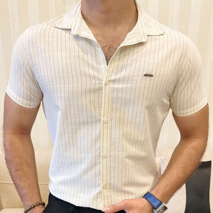 Turbo Creamline Striped Comfort Casual Shirt In Off White