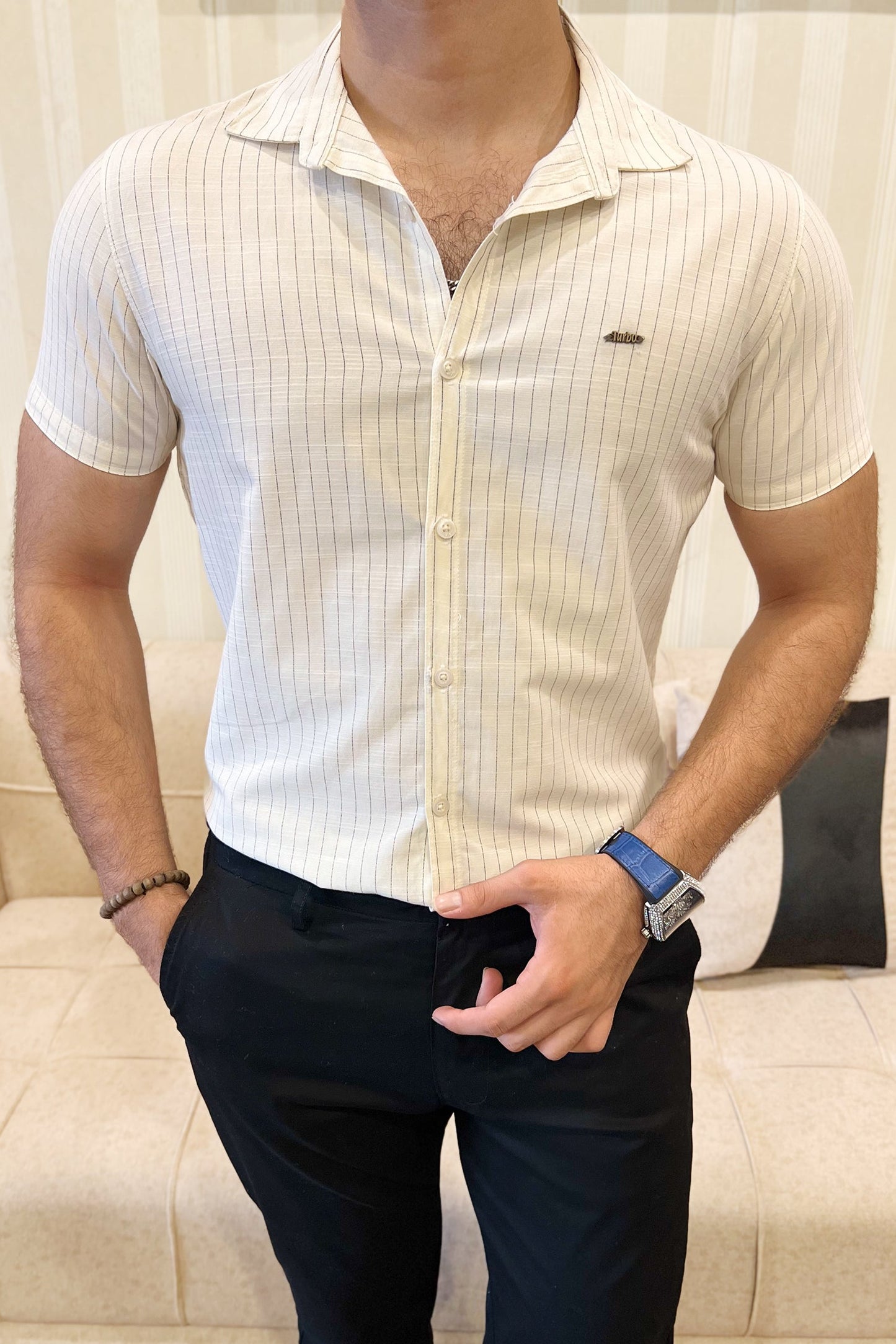 Turbo Creamline Striped Comfort Casual Shirt