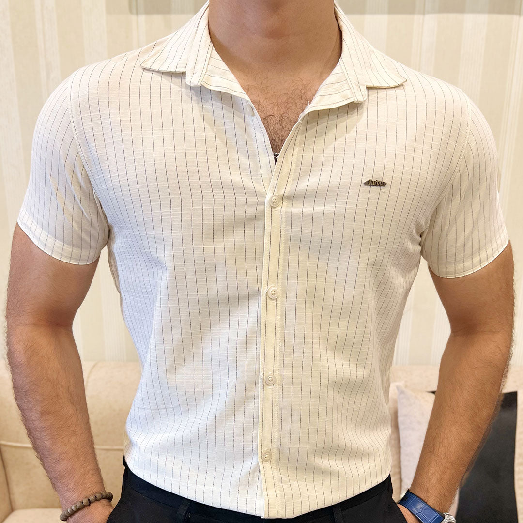 Turbo Creamline Striped Comfort Casual Shirt In Off White