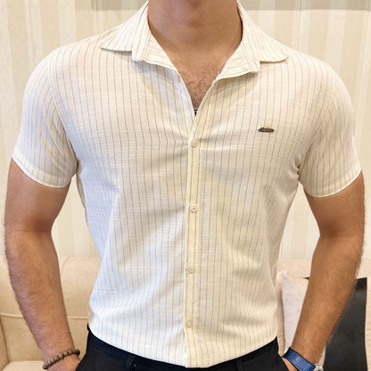 Turbo Creamline Striped Comfort Casual Shirt In Off White