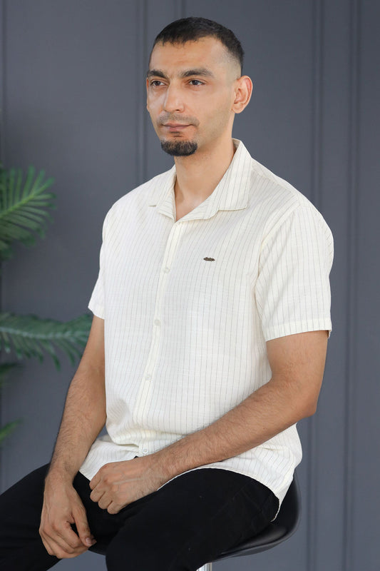Turbo Creamline Striped Comfort Casual Shirt In Off White