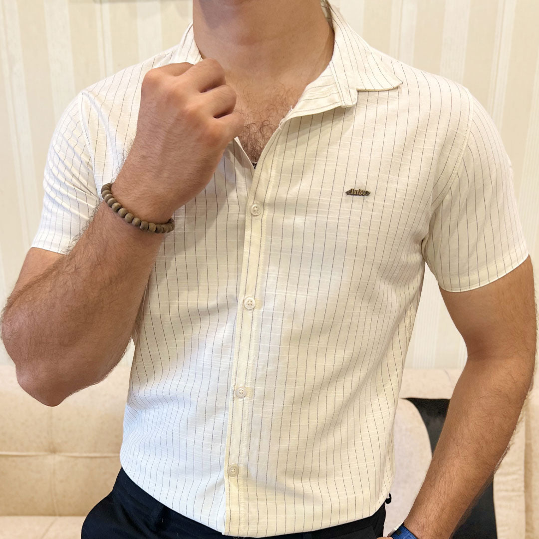 Turbo Creamline Striped Comfort Casual Shirt In Off White