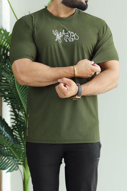 Turbo 'Action-Ready' Graphic Mesh Dry-Fit Tee In Olive Green