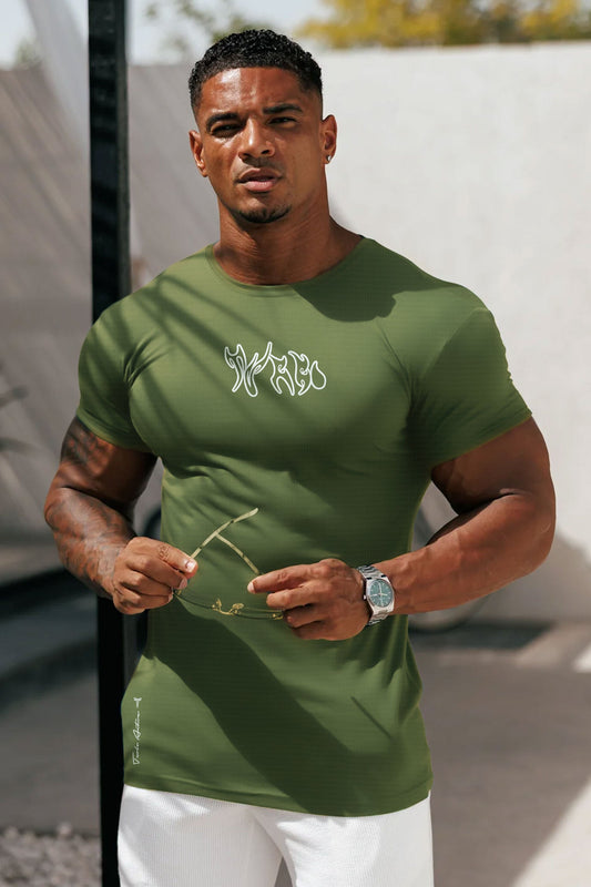 Turbo 'Action-Ready' Graphic Mesh Dry-Fit Tee In Olive Green