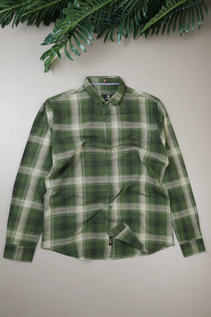Turbo Tribe Premium Flannel Long Sleeve Cotton Casual Shirt In Olive Green