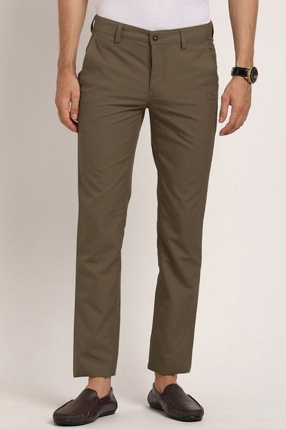 Turbo Urban Executive Slim Fit Cotton Pant In Olive Brown