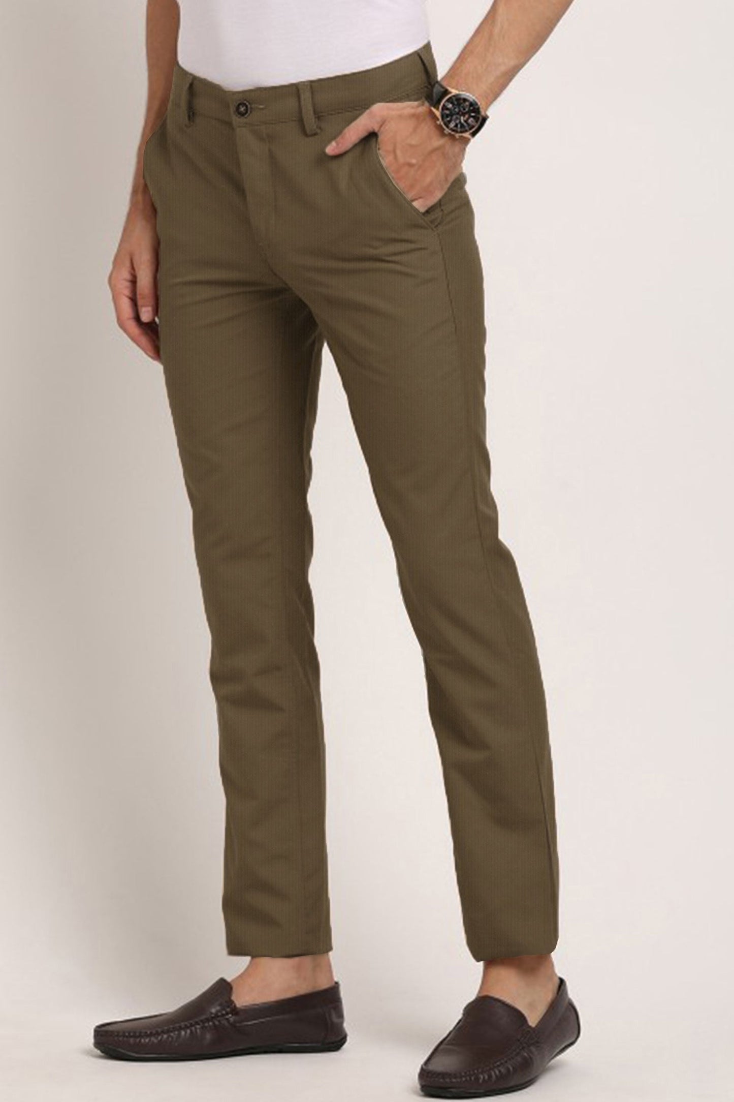 Turbo Urban Executive Slim Fit Cotton Pant In Olive Brown