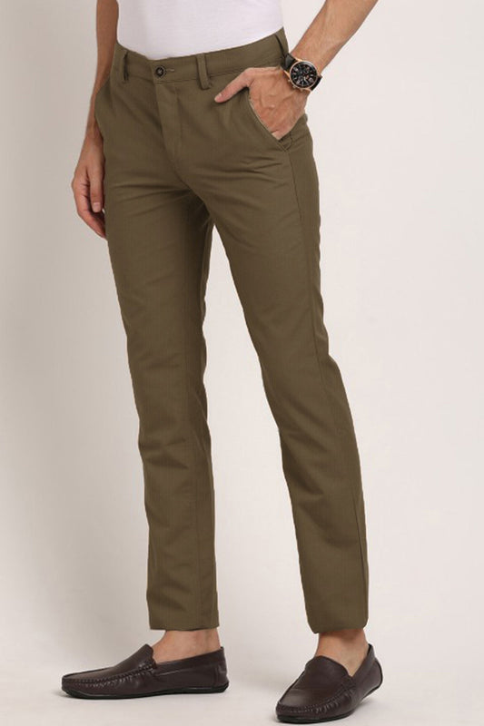 Turbo Urban Executive Slim Fit Cotton Pant In Olive Brown