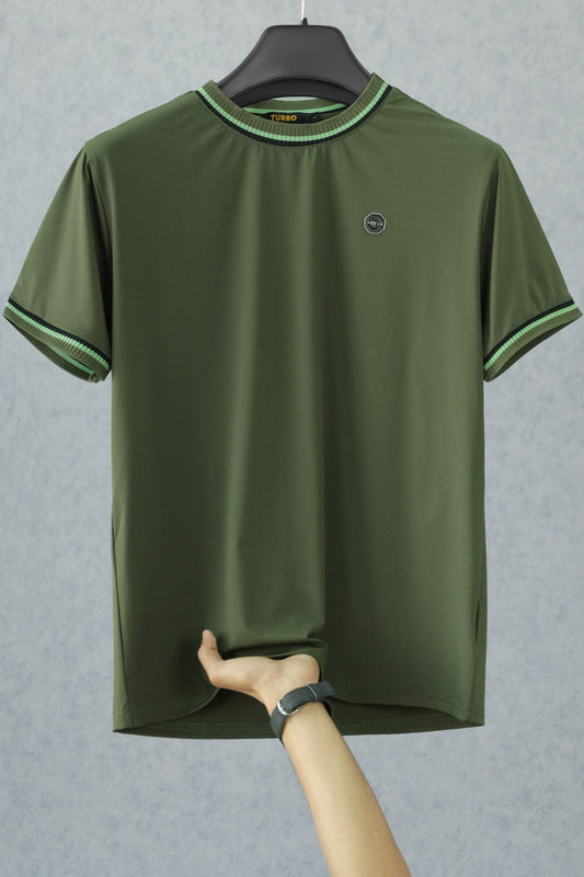 Turbo Contrast Tipping Crew Neck Tee In Olive