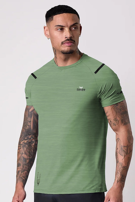 Turbo Sport Shoulder Striped Breathable Dry-Fit Tee In Light Green
