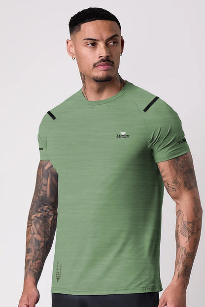 Turbo Sport Shoulder Striped Breathable Dry-Fit Tee In Light Green