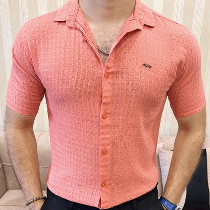 Turbo Designer Motif Embossed Casual Shirt In Pastel Pink