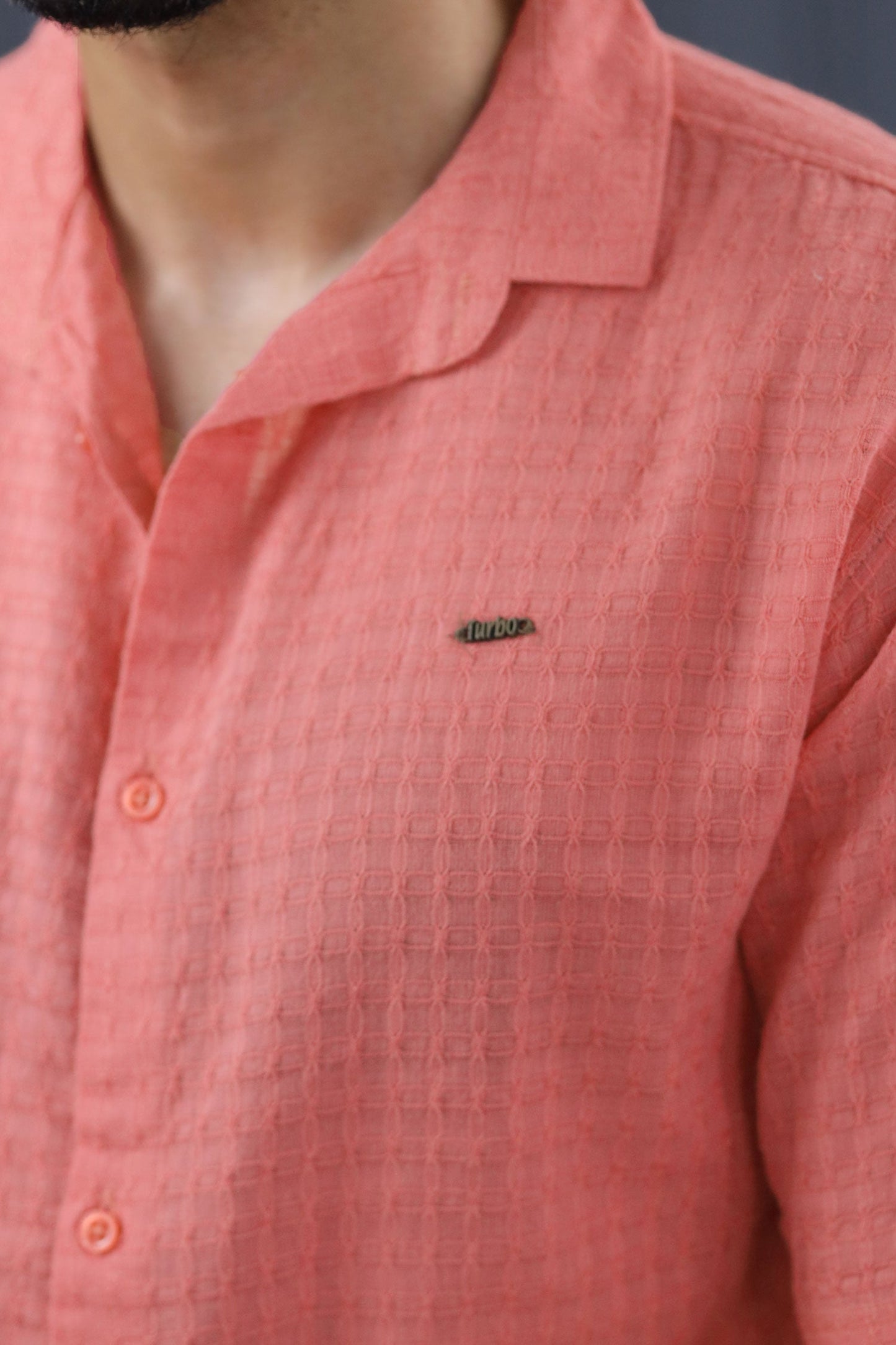 Turbo Designer Motif Embossed Casual Shirt In Pastel Pink