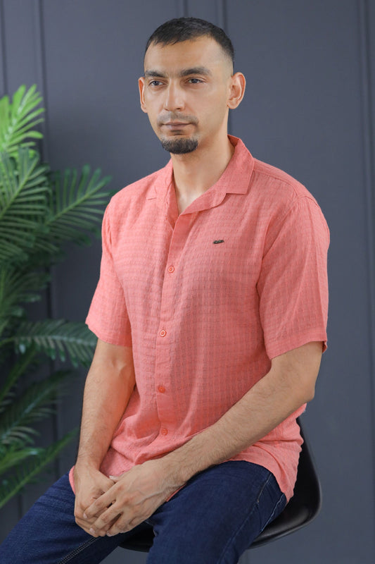 Turbo Designer Motif Embossed Casual Shirt In Pastel Pink