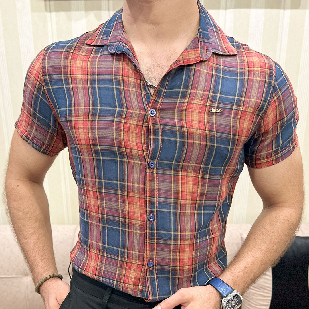 Turbo Classic Pattern Comfort Casual Shirt In Dark Blue