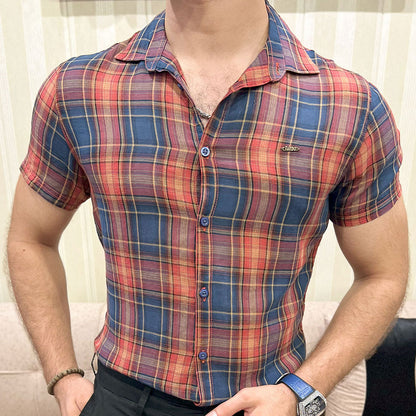 Turbo Classic Pattern Comfort Casual Shirt In Dark Blue