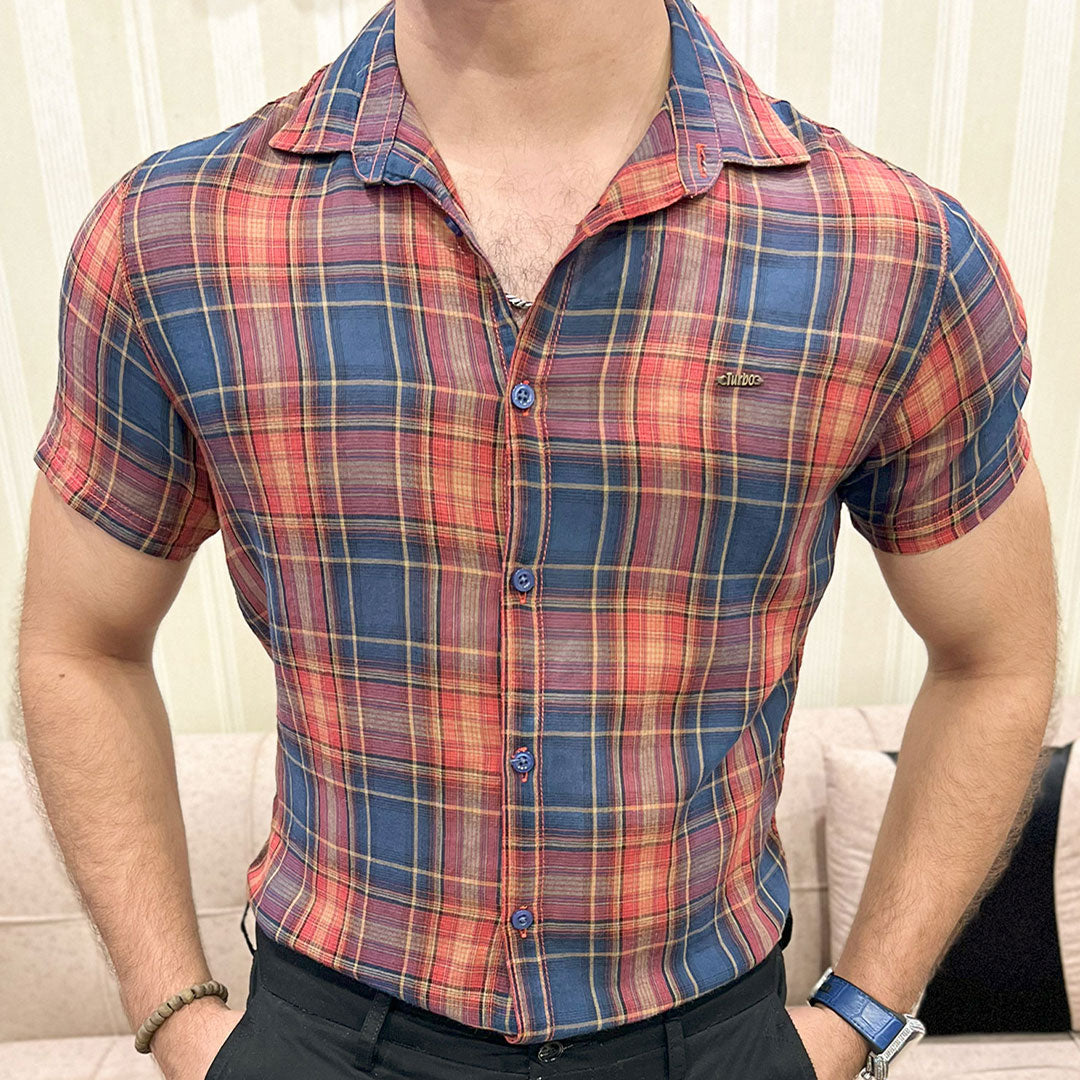 Turbo Classic Pattern Comfort Casual Shirt In Dark Blue
