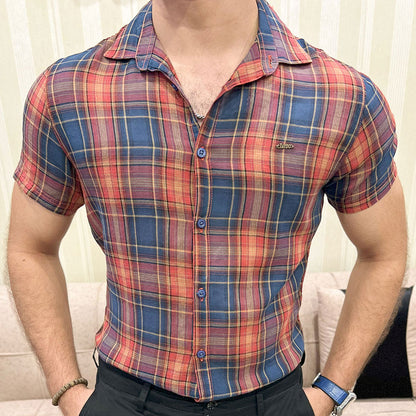 Turbo Classic Pattern Comfort Casual Shirt In Dark Blue