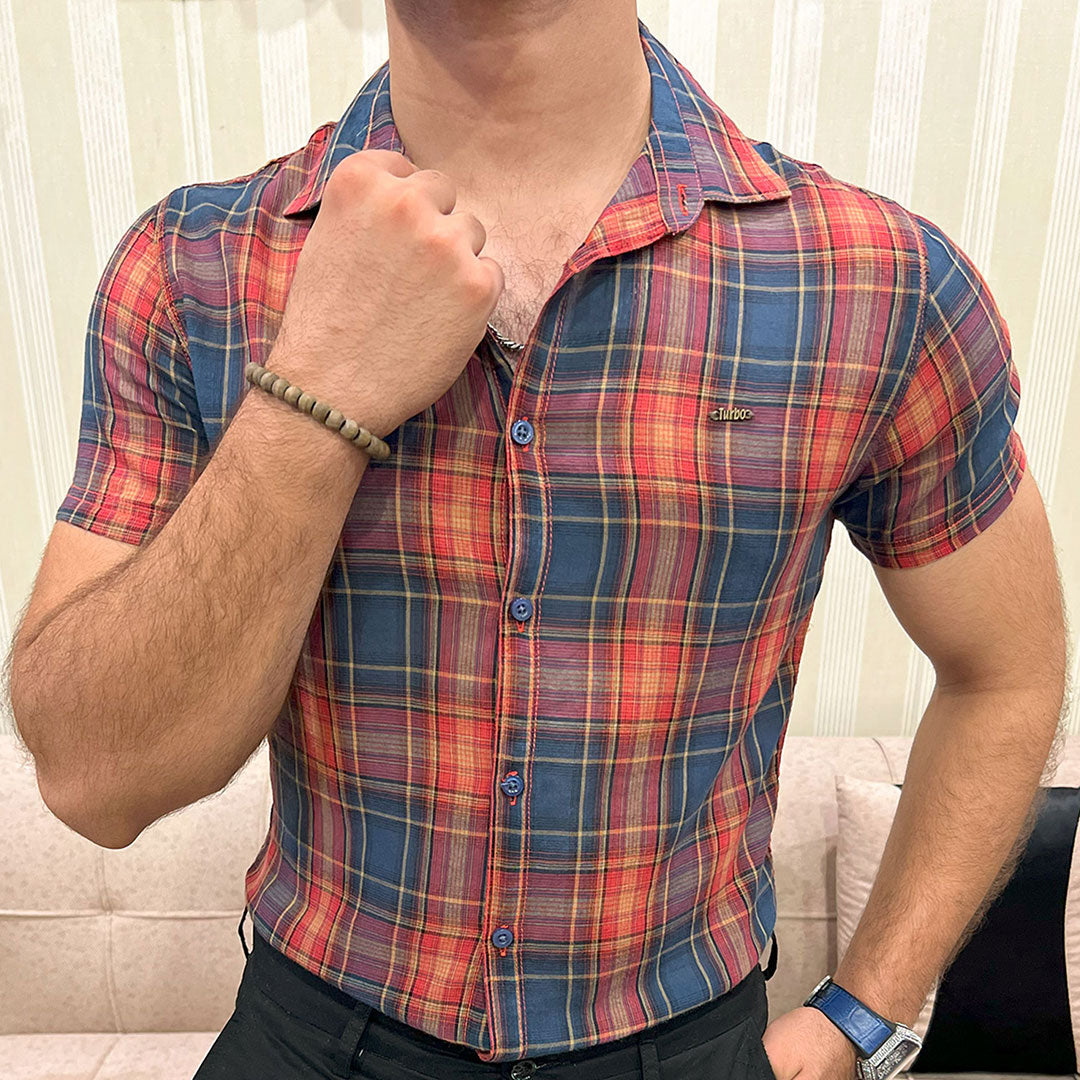 Turbo Classic Pattern Comfort Casual Shirt In Dark Blue