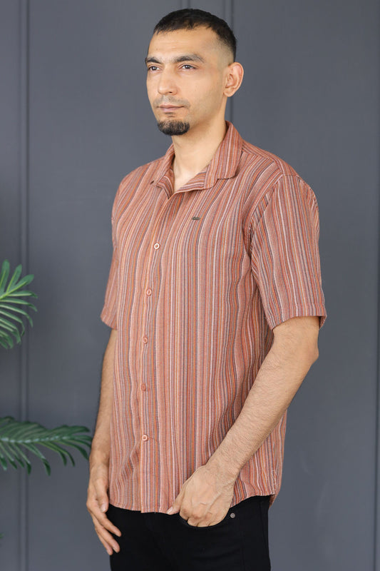 Turbo Spring Edit Textured Casual Shirt In Red Brick