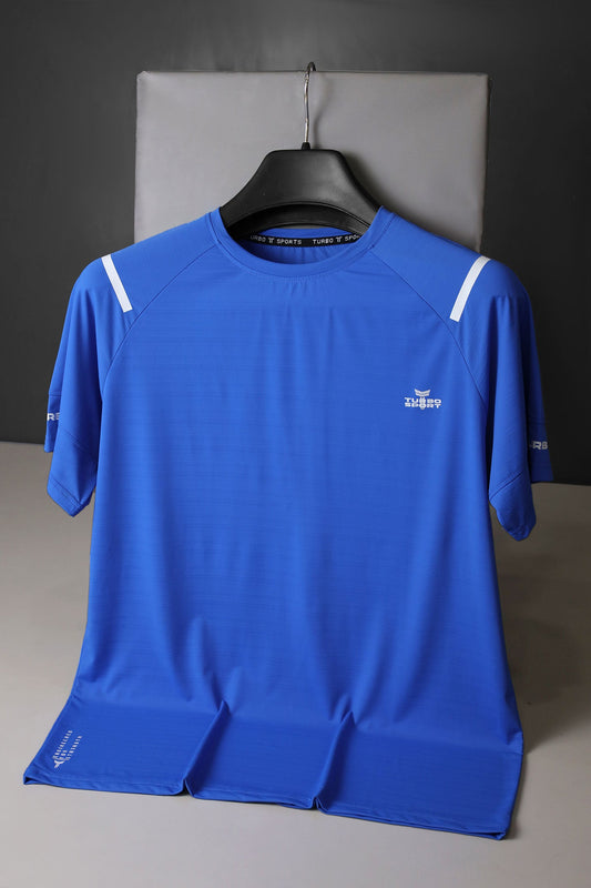 Turbo Sport Shoulder Striped Breathable Dry-Fit Tee In Royal Blue