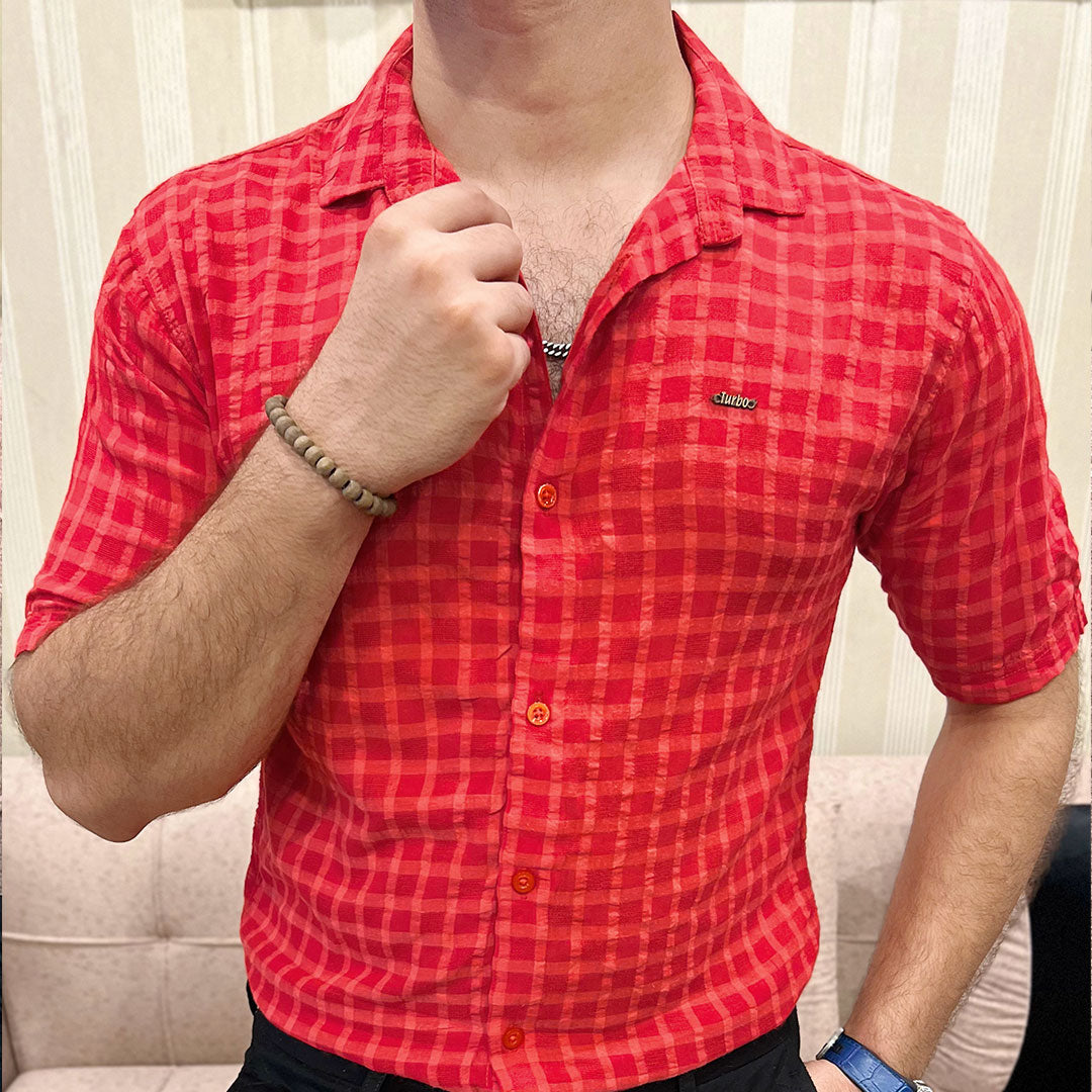 Turbo Premium Lightweight Half Sleeve Casual Shirt In Red