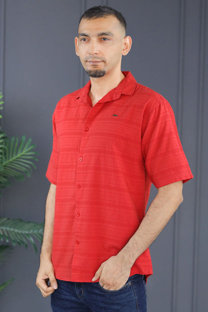 Turbo Knit Craft Crochet Casual Shirt In Red