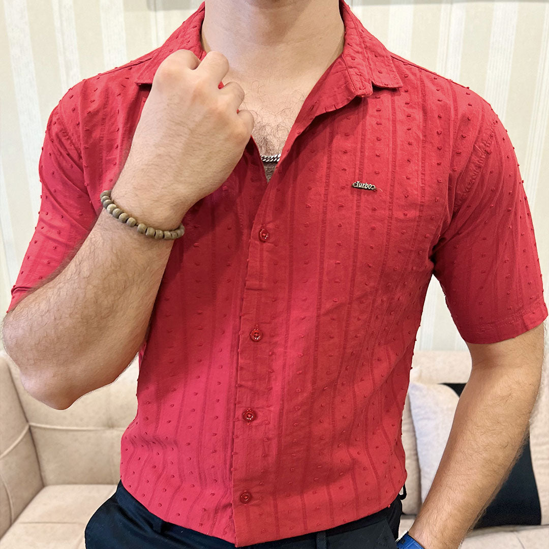 Turbo Puff Clasic Thread Casual Shirt In Maroon